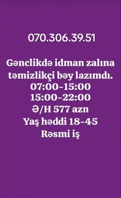 Xadimə tələb olunur, Növbəli qrafik, Aylıq ödəniş — Bakı