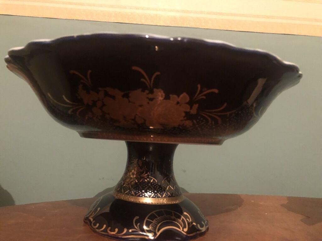 Orijinal Çexiya Kobalt Vaza — Haas & Czjzek (24K Gold Plate) 24 — Mallar, Bakı (3)
