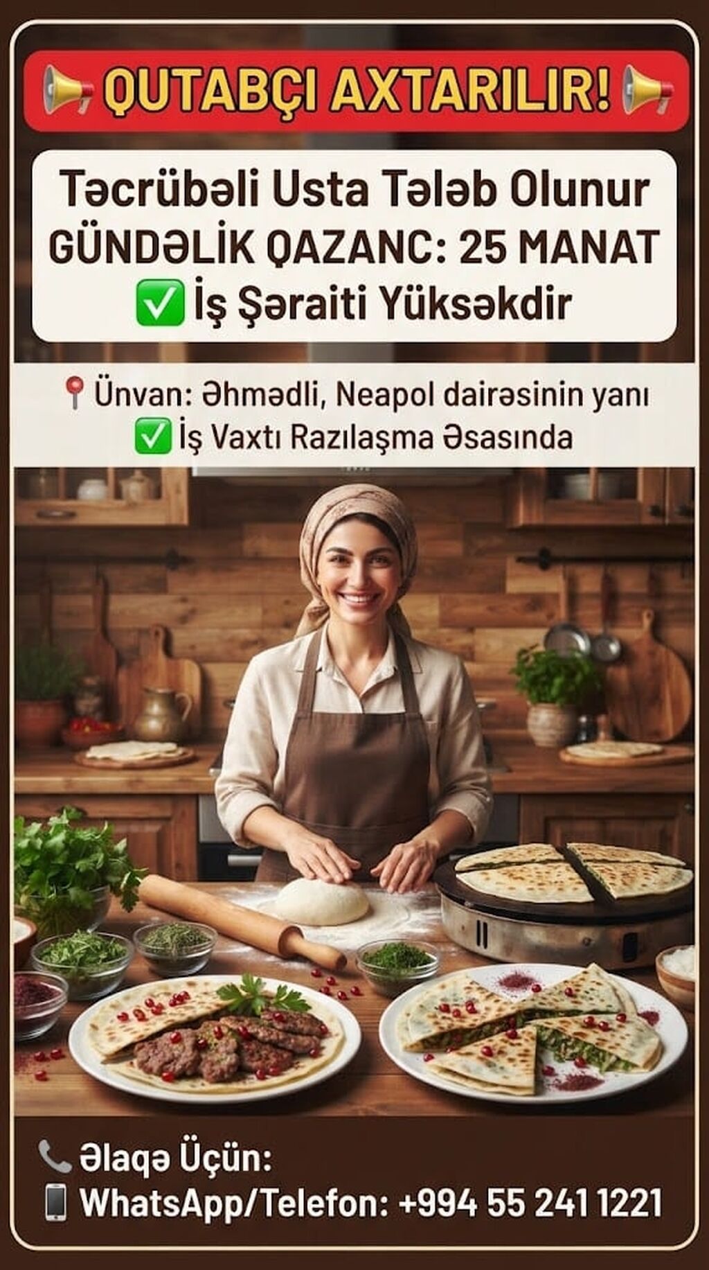Aşpaz tələb olunur, Qutabçı — İş, Bakı