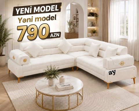 Yeni model L formalı künc divan - Rəng: ağ/ekru - Dizayn: L formalı — Bakı