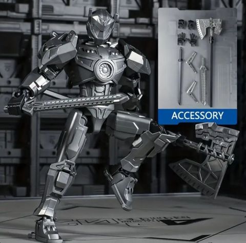 Metalik rəngli döyüş robotu fiquru – aksesuar dəsti ilə - Yüksək — Bakı