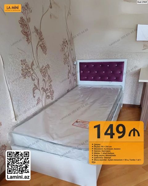 Çarpayı – La Mini (Kod: 2969) - Ölçü: 90 200 sm - Mexanizm — Bakı
