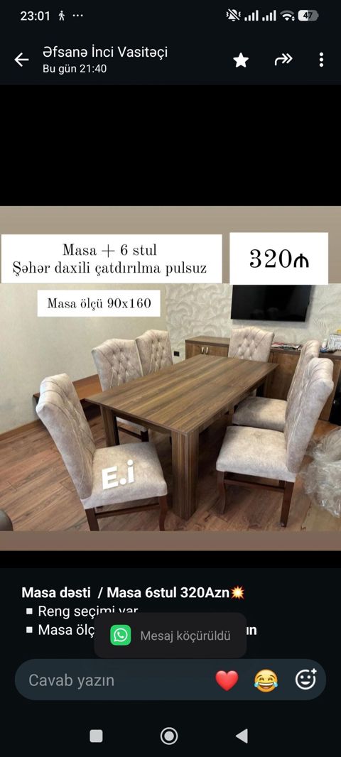*Masa dəsti / Masa 6stul 320Azn Reng seçimi var Masa ölçü — Bakı