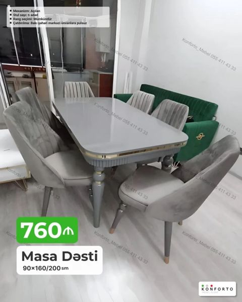 Məhsul: Masa Dəsti Xüsusiyyətlər: - Ölçü: 90×160/200 sm (açılan — Bakı