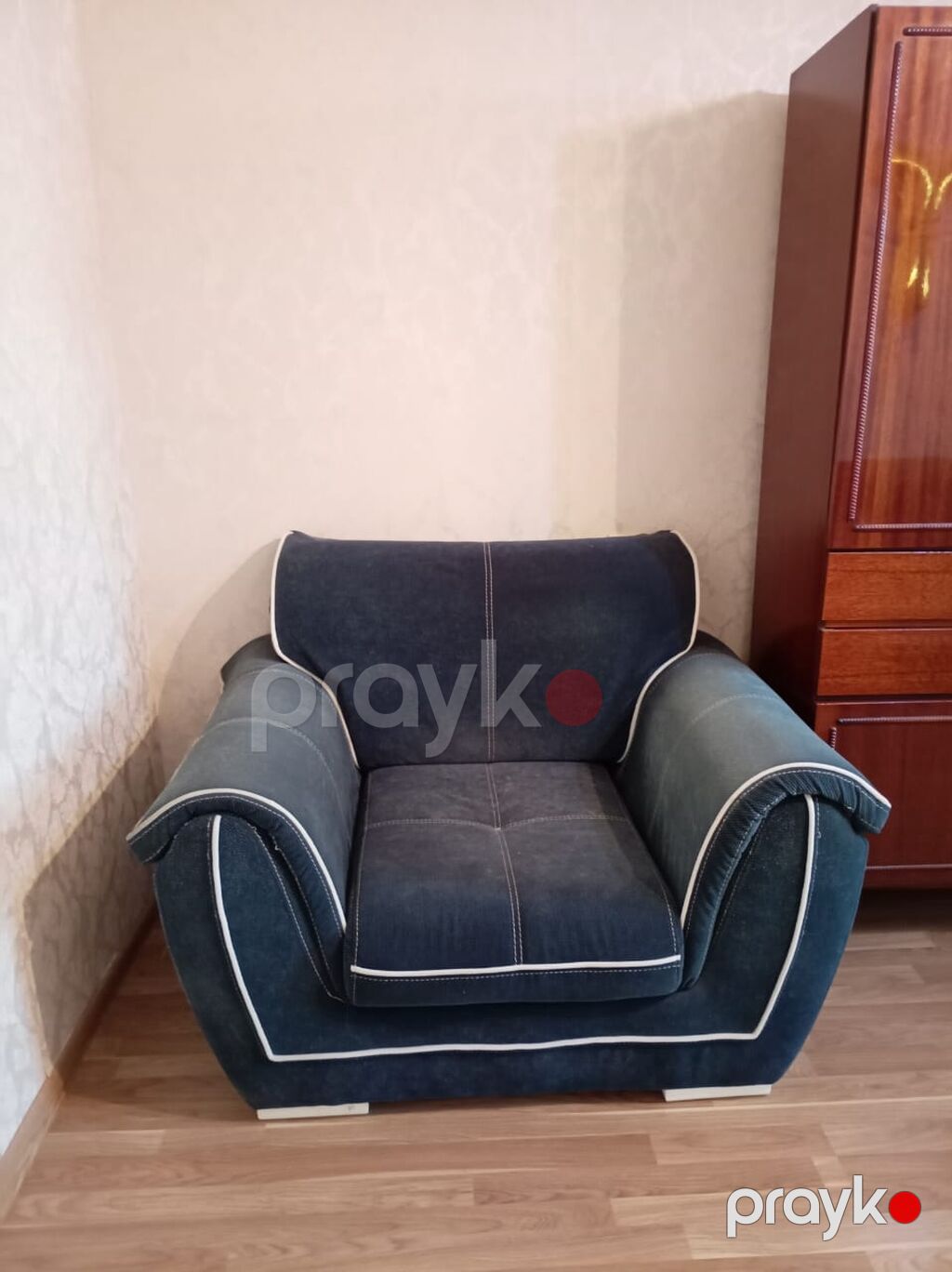 Mebel dəsti – divan və 2 ədəd kreslo - Rəng: tünd göy (kontrast ağ — Mebel, Masazır (2)