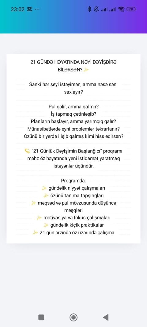 Xidmət: Özünüinkişaf və düşüncə dönüşümü proqramları Təsvir: - 21 — Şirvan