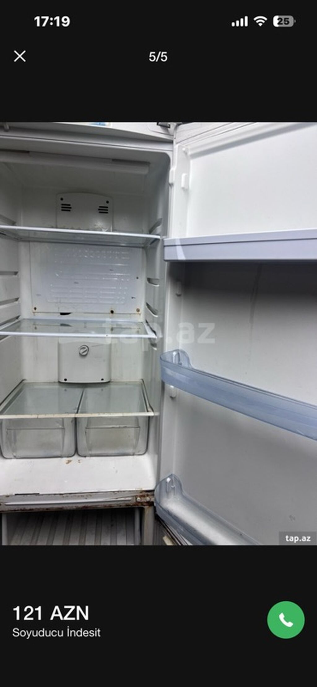İşlənmiş 2 qapılı Indesit Soyuducu Satılır, rəng - Ağ — Soyuducular, Bakı