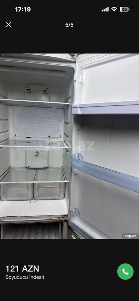 İşlənmiş 2 qapılı Indesit Soyuducu Satılır, rəng - Ağ — Bakı