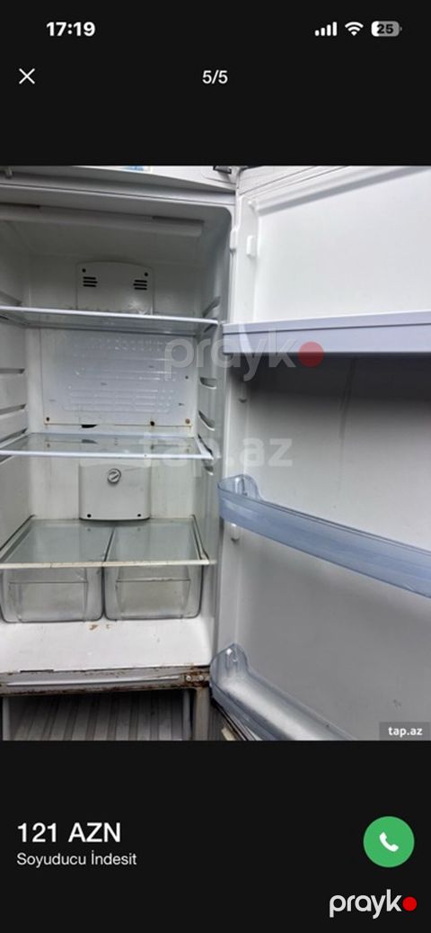 İşlənmiş 2 qapılı Indesit Soyuducu Satılır, rəng - Ağ