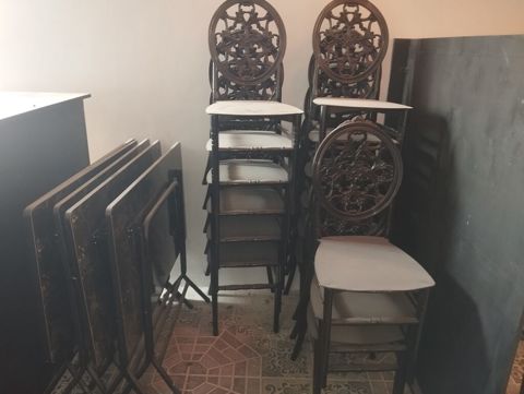Qara mərmər naxışlı qatlanan masa və metal stul dəsti - Masa — Bakı