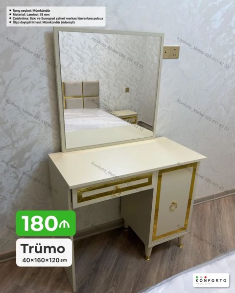 Trümo – 40×160×120 sm - Dizayn: Aydın krem tonlarında, qızılı dekor — Bakı