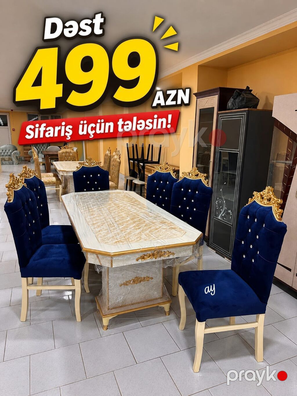 Klassik üslubda yemək otağı dəsti - Dəst: yemək masası + 6 ədəd stul — Mebel, Bakı