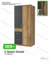 2 qapılı dolab – 47×200×90 sm - Korpus və önlər: 18 mm laminat - Rəng — Мебель