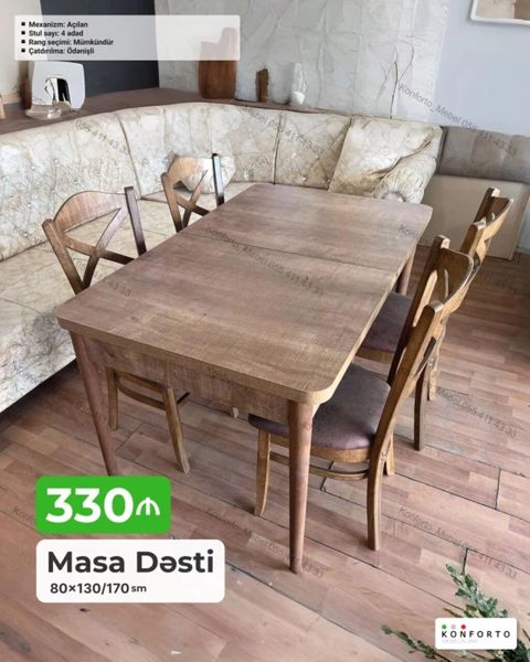 Məhsul: Masa Dəsti - Ölçü: 80×130/170 sm (mexanizm açılan – masa — Bakı