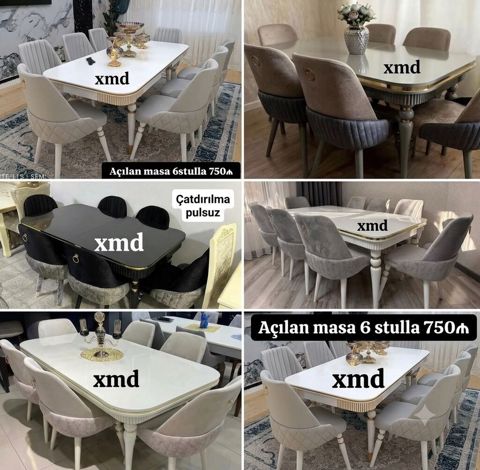 Açılan yemək masası dəsti – 6 stul ilə birlikdə. - Masa — Xırdalan