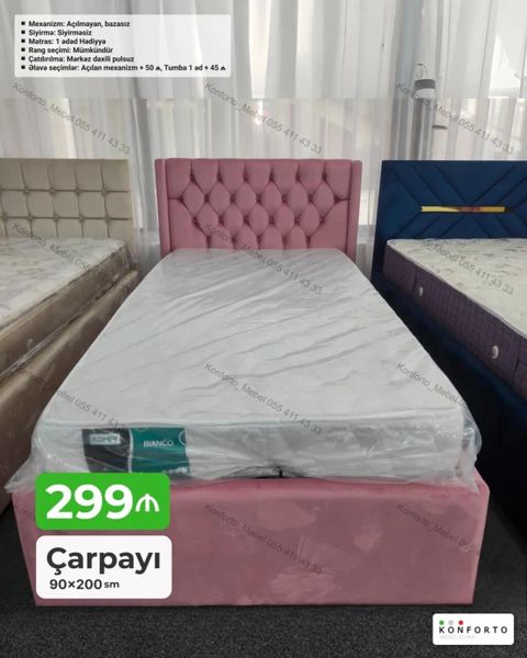 Çarpayı – 90×200 sm Rəng: seçim mümkündür Mexanizm: açılmayan — Bakı