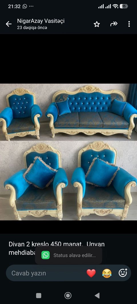 Divan 2 kreslo 450 manat. Unvan mehdiabad Nigaz — Bakı