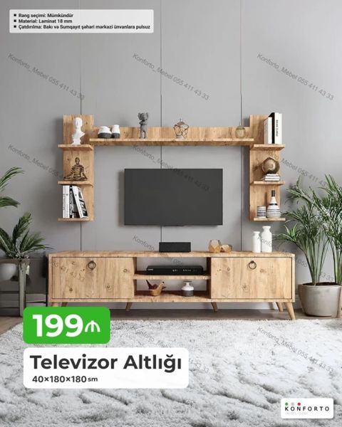 Televizor altlığı və divar rəf dəsti Ölçülər: - 40 180 180 sm — Bakı