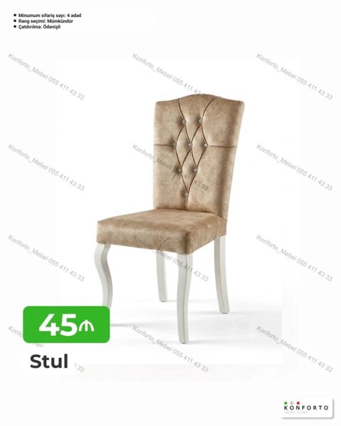 Stul – klassik dizaynlı, yumşaq oturacaqlı model. Arxa hissədə romb — Bakı