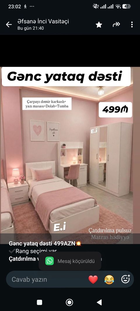 *Gənc yataq dəsti 499AZN Rəng seçimi var *Çatdırılma və — Bakı