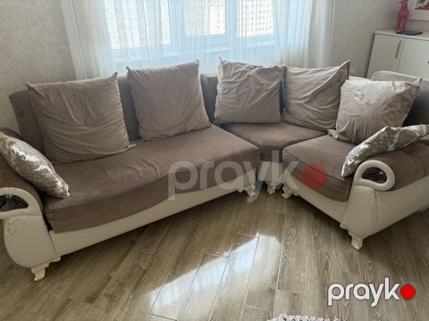 L‑şəkilli yumşaq künc divan - Rəng: açıq qəhvəyi oturacaq və