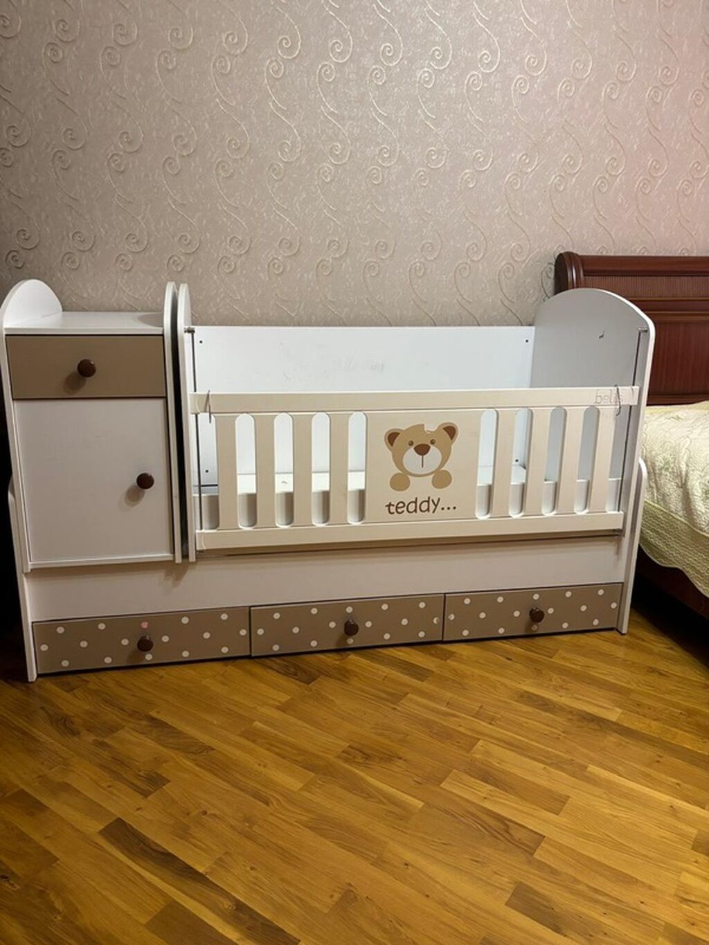 Uşaq beşiyi – modul tipli “teddy” dizaynı - Rəng: ağ və bej — Mebel, Bakı (3)