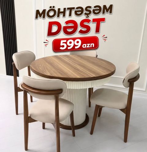 Qonaq otağı üçün, Yeni, Açılan, Yumru masa, 4 stul