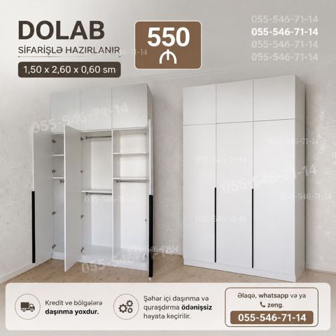Düz dolab, Yataq otağı üçün, Qarderob, Açılan, Korpuslu, 3 qapılı — Bakı