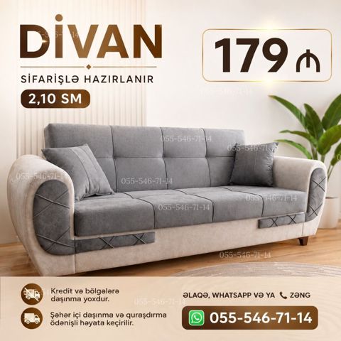 Divan, Mətbəx üçün, Qonaq otağı üçün, Dəhliz üçün, Parça, Bazalı, Açılan — Bakı