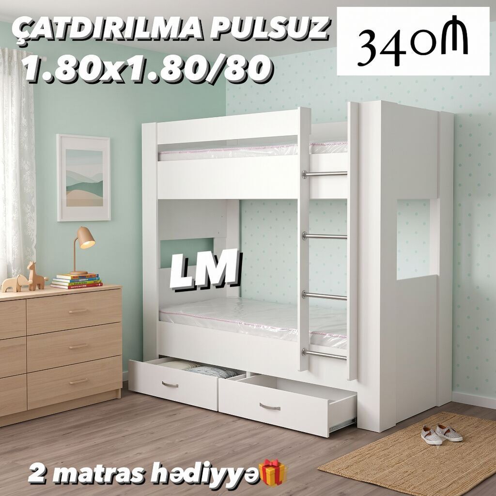 İkimərtəbəli çarpayılar 2 matras hədiyyə Bir başa istehsaldan — Mebel, Bakı (3)