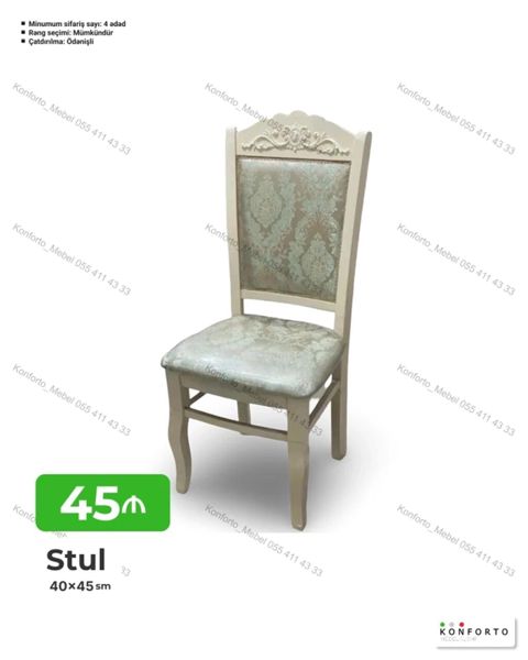 Klassik dizaynlı yumşaq oturacaqlı stul - Ölçü: 40 45 sm — Bakı