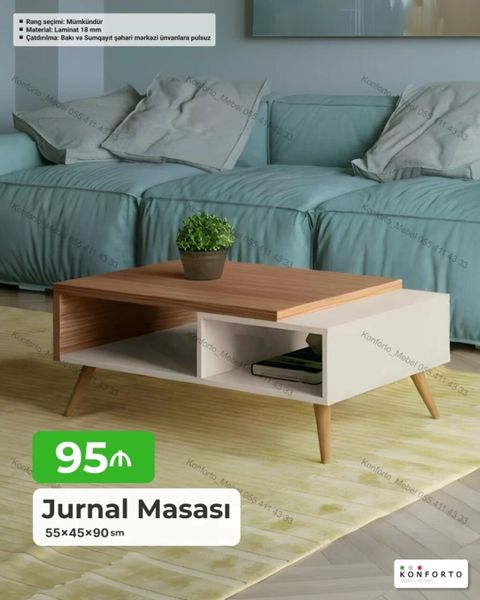 Jurnal masası – müasir dizaynlı, iki rəfli funksional model — Bakı