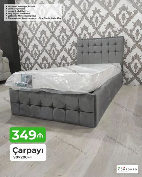 Məhsul: Tək nəfərlik çarpayı Ölçü: 90×200 sm Rəng: Seçimi — Bakı
