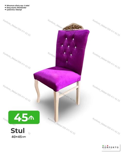 Stul – 40×45 sm - Yumşaq məxməri parça üzlüklə - Arxalıqda dekorativ — Bakı