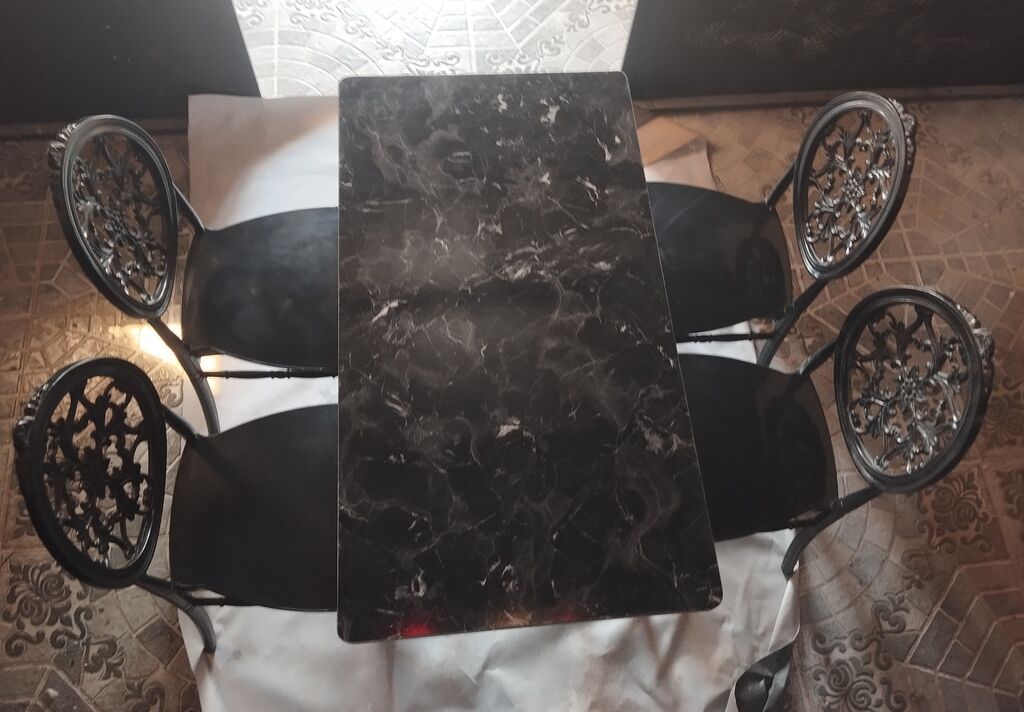 Qara mərmər naxışlı qatlanan masa və metal stul dəsti - Masa — Mebel, Bakı (2)