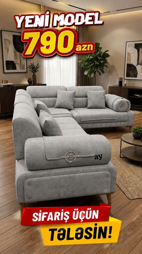 Yeni model künc divan dəsti - Qiymət: 790 AZN - Rəng: açıq boz — Bakı