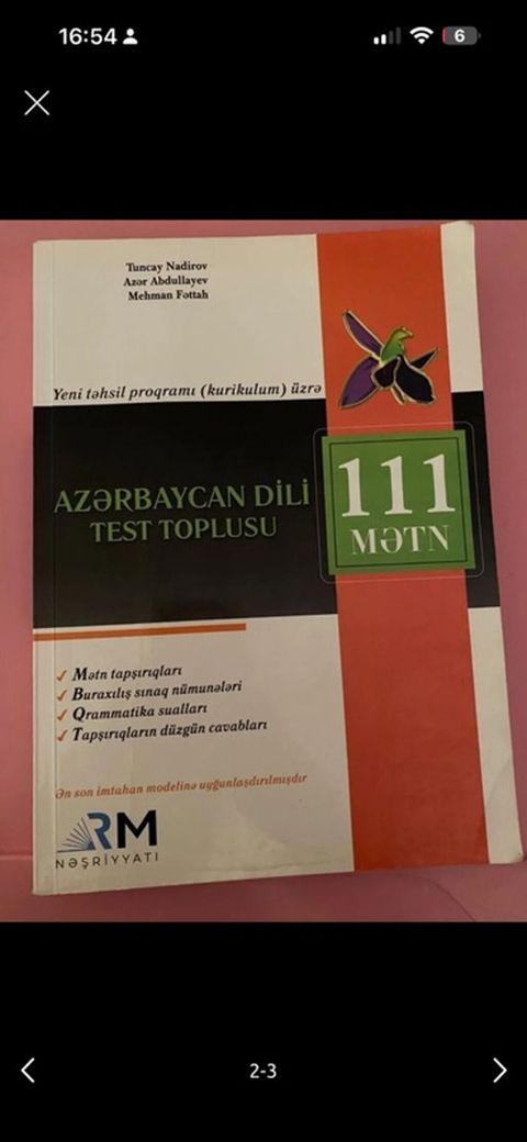 Azərbaycan dili Testlər 11-ci sinif, RM, 1-ci hissə, 2023 il — Digah