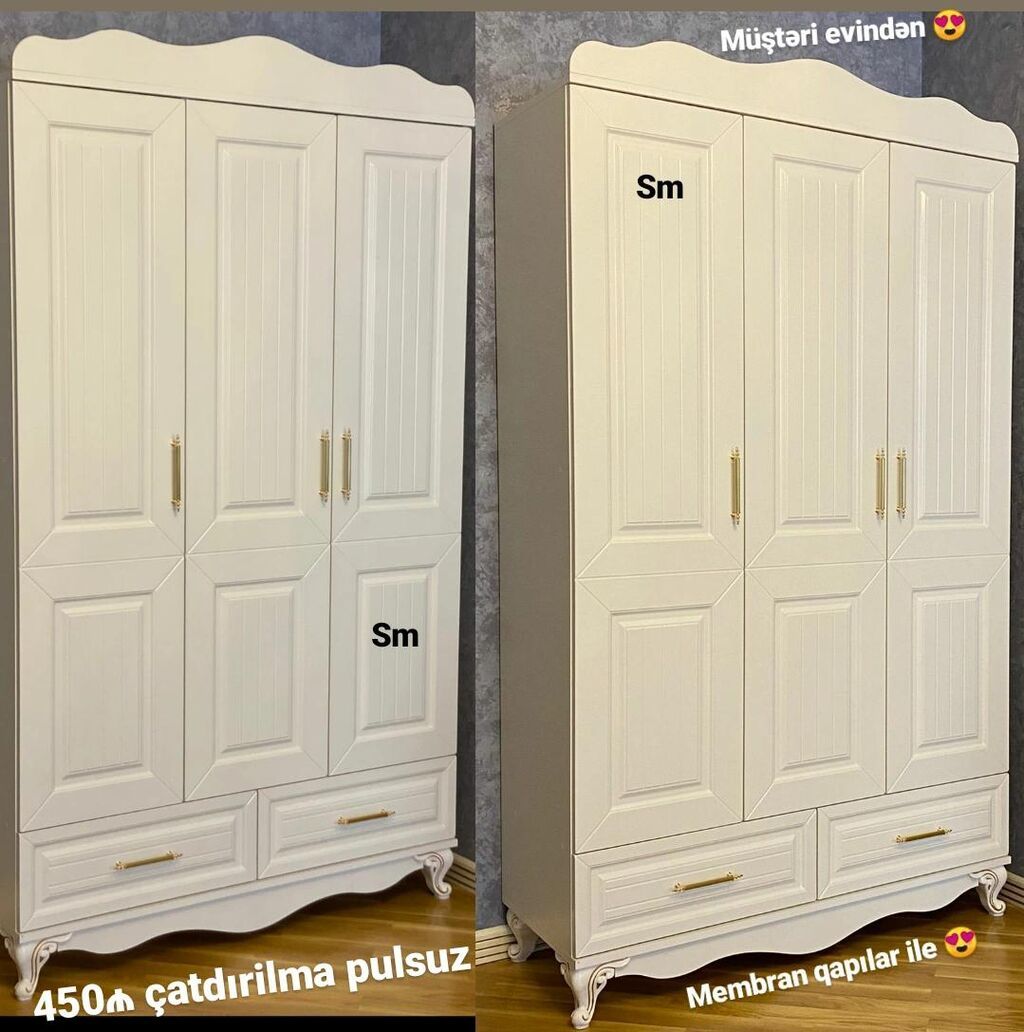 Üçqapılı paltar şkafları – müxtəlif modellər - Korpus: Laminat/MDF — Mebel, Digah (4)