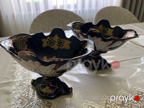 Çexiya istehsalı, orijinal kobalt porselen şirli 2 ədəd ayaqlı — Bakı