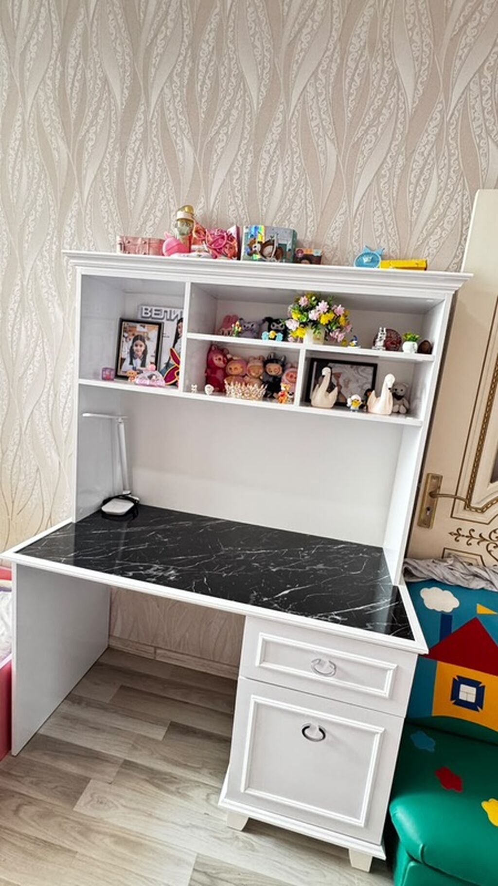 Ağ rəngdə funksional yazı/oxu masası və üst rəf sistemi - Geniş iş — Mebel, Xırdalan (6)