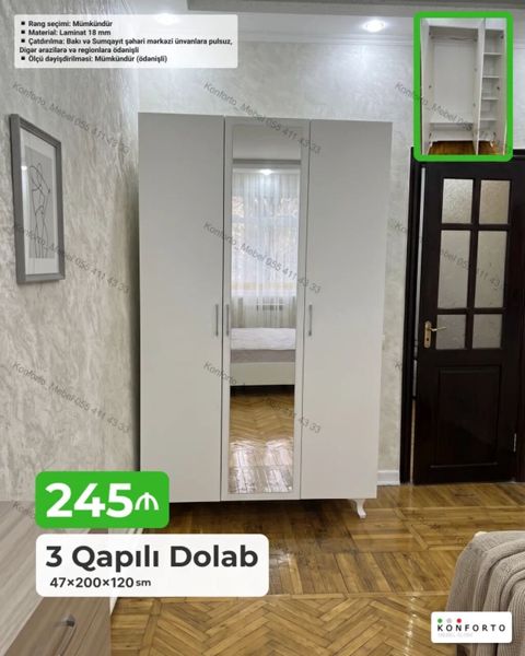 3 qapılı paltar dolabı Ölçülər: 47 200 120 sm Material: 18 mm — Bakı