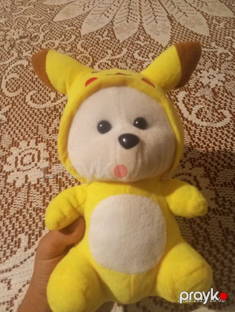 Pikachu kostyumlu yumşaq oyuncaq ayıcık - Parlaq sarı rəngli, üz və