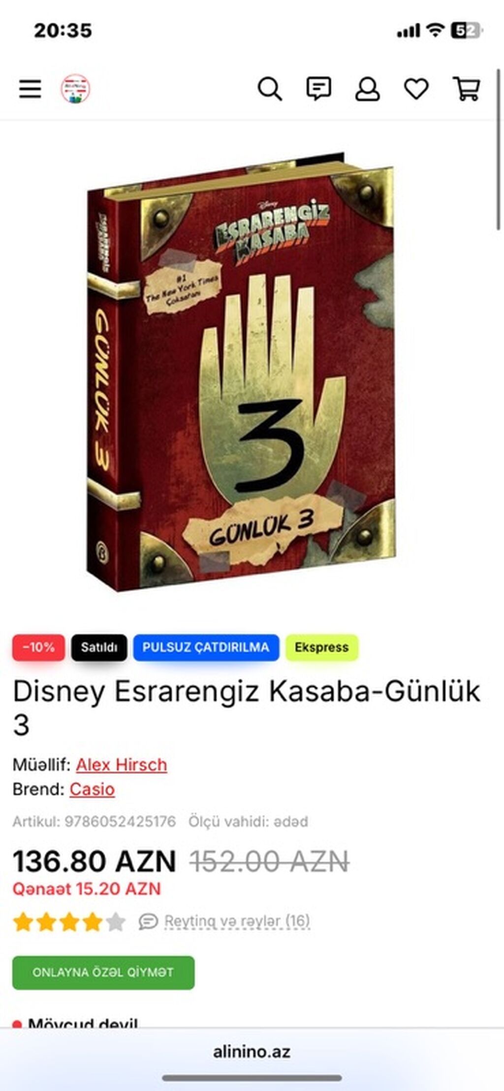 Mehsul-Esrarengiz Kasaba günlük 3 dür.Kitabın 1 ci el qiymeti 150 — Kitablar və jurnallar, Digah (7)