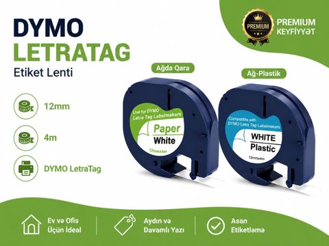 Dymo LetraTag 12mm Etiket Lenti — Bakı
