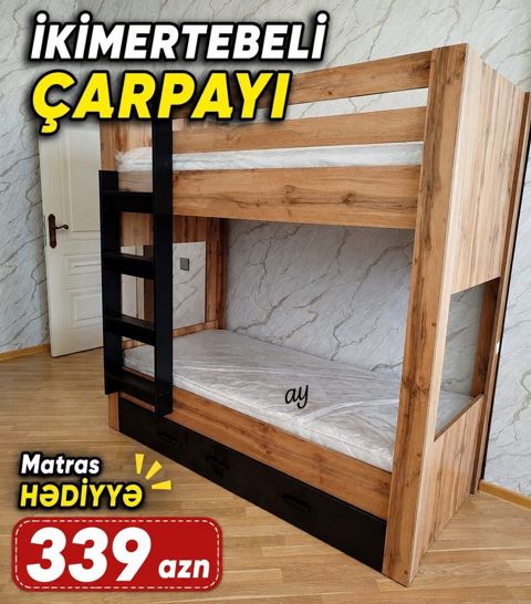 İkimərtəbəli çarpayı – kompakt və funksional dizayn - Material: taxta — Bakı
