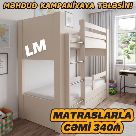 İkimərtəbəli çarpayılar 2 matras hədiyyə Bir başa istehsaldan — Bakı