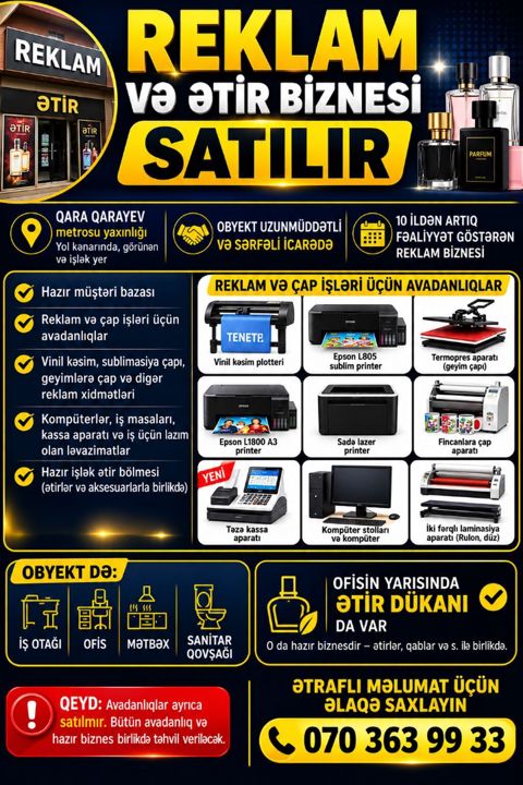 Reklam biznesi satılır (obyekt ucuz qiymətə arendadadı)obyekt — Bakı