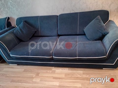Mebel dəsti – divan və 2 ədəd kreslo - Rəng: tünd göy (kontrast ağ — nunu bva