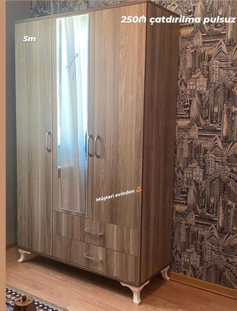 Üçqapılı paltar şkafları – müxtəlif modellər - Korpus: Laminat/MDF — Digah