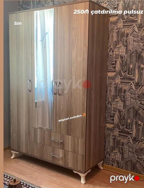 Üçqapılı paltar şkafları – müxtəlif modellər - Korpus: Laminat/MDF